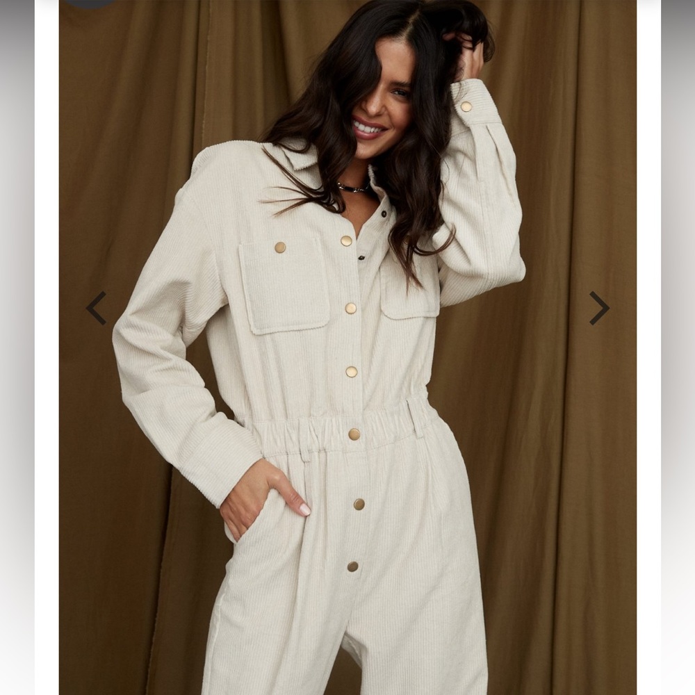 Bowie Beige Corduroy Jumpsuit